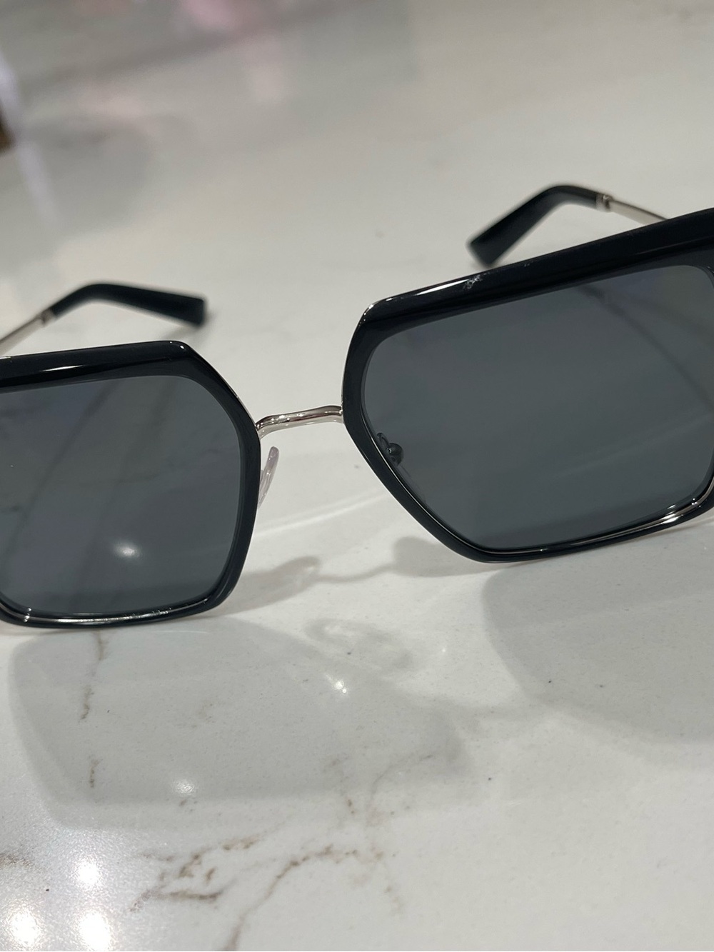 Prada Black Hexagonal Sunglasses with Dark Gray Lenses